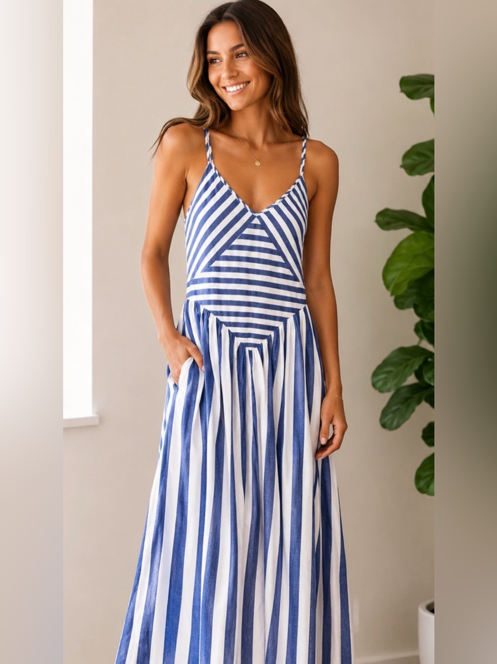 Torn by Ronny Kobo Melinda Navy & White Stripe Maxi Dress Size Small NWT
